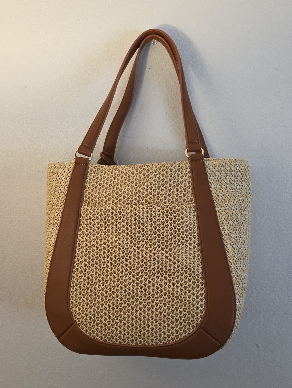Dolce Vita Woven Straw Tote Bag with Brown Trim New With Tags